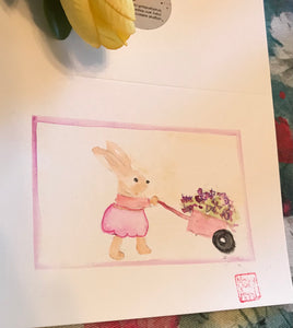 Bunny with Cart Greeting Card