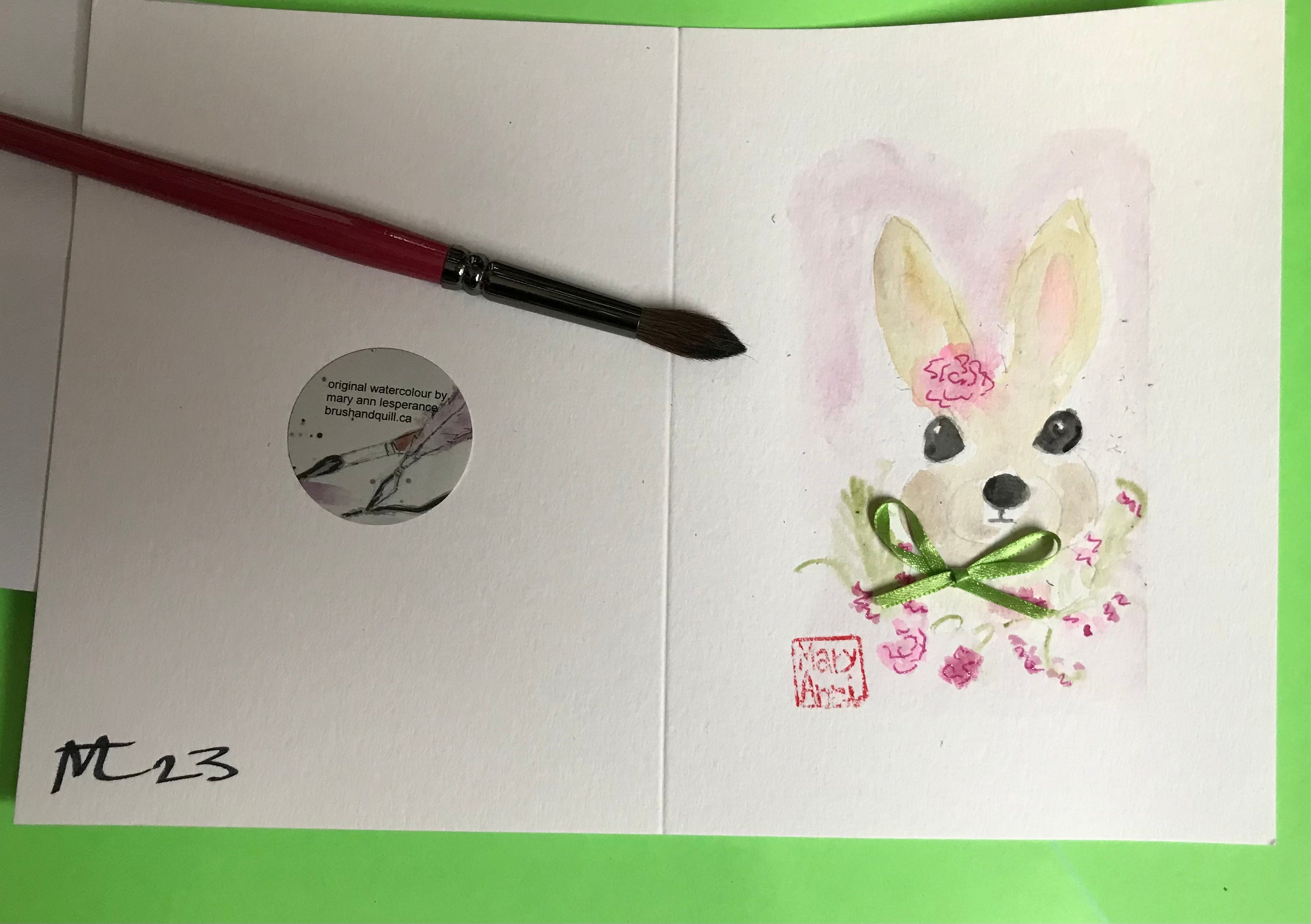 Bunny with Green Bow Greeting Card