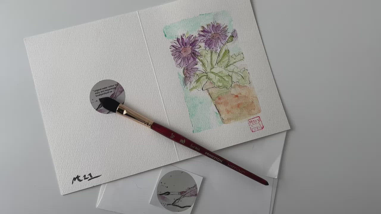 Pot of Purple Mums Greeting Card