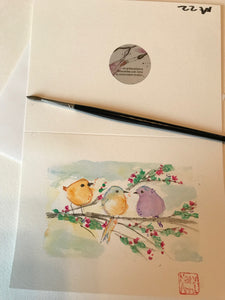 3 Birds on a Branch Greeting Card