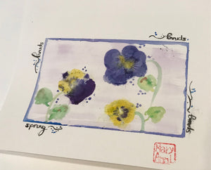 Watercolour and Pansies 2 Greeting Card