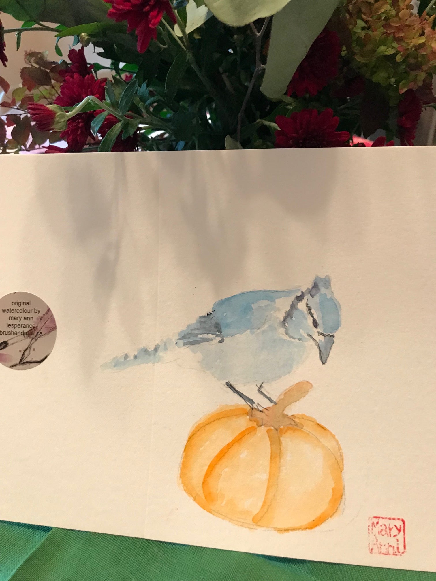 Blue Jay with Pumpkin Greeting Card