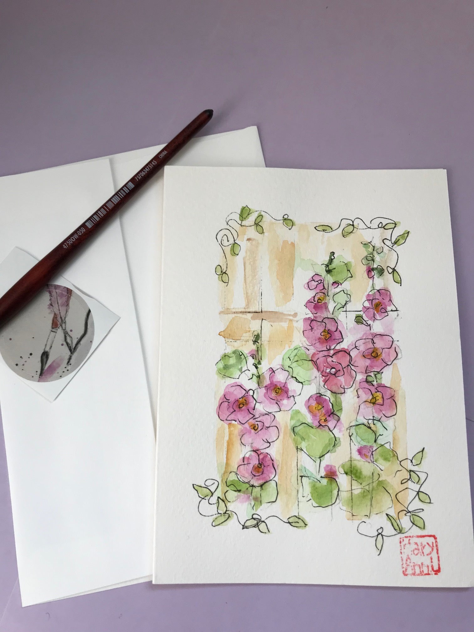 Hollyhocks Greeting Card